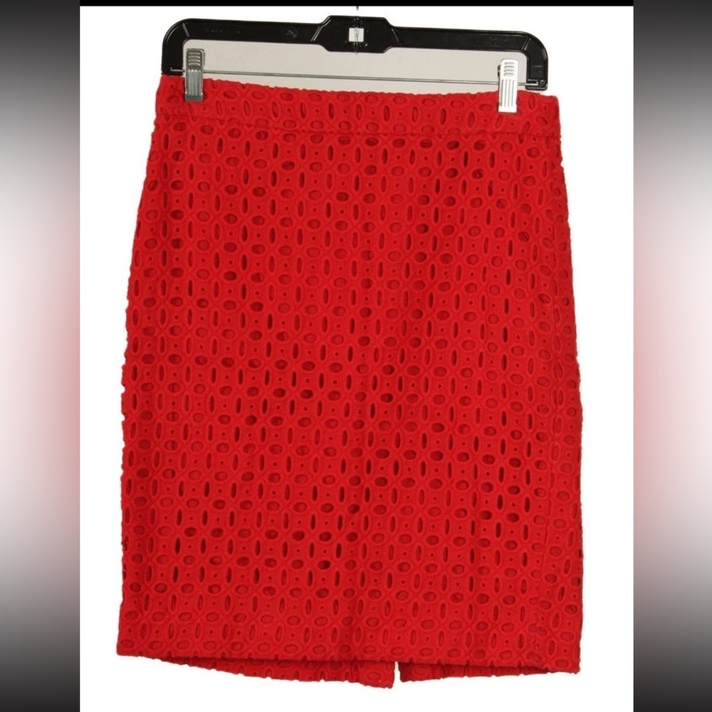 J. Crew Skirt Women’s 4 Red The Pencil Skirt Eyelet Lined 100% Cotton
